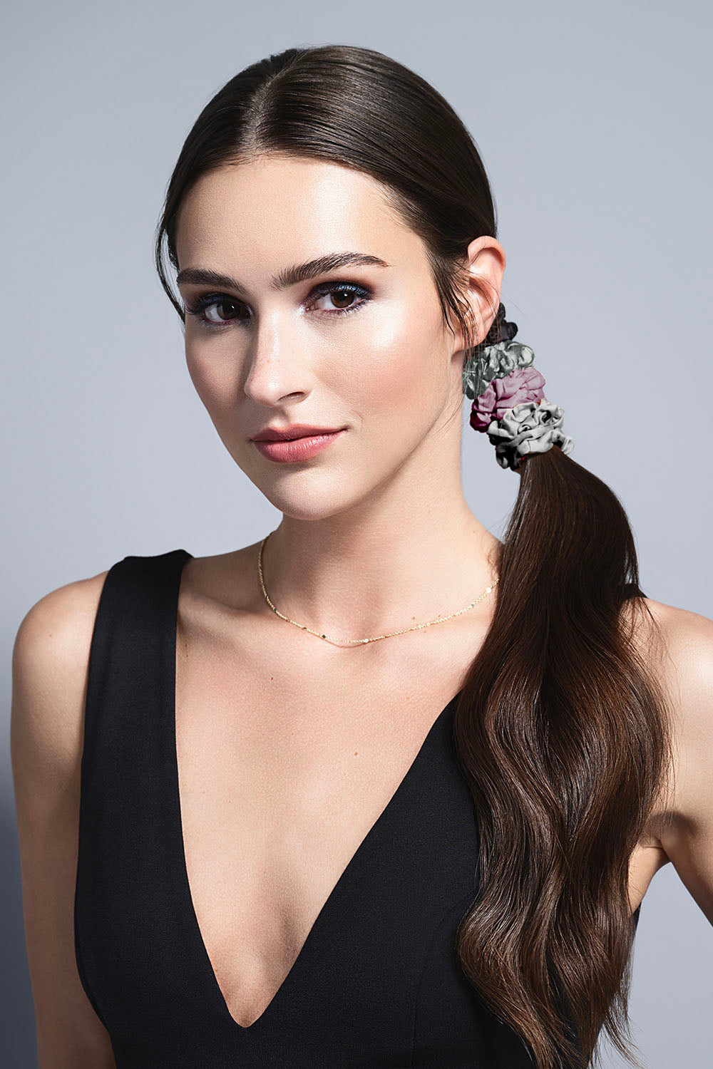 Ruched Ribbon Skinny Satin Scrunchies Set - Sage & Mauve