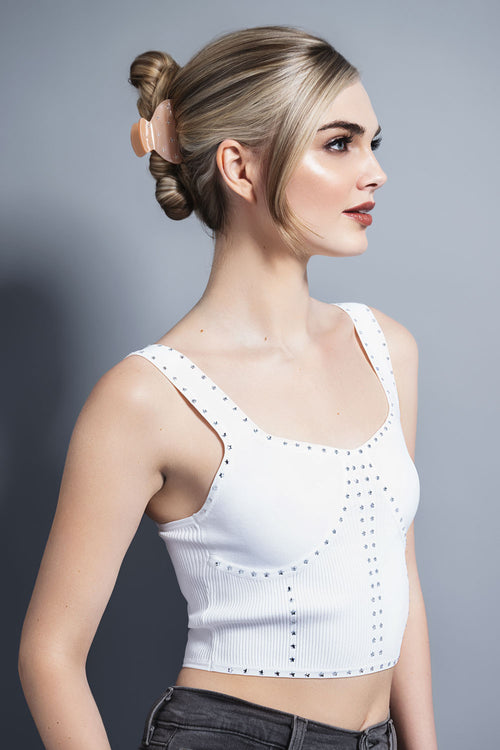 The Hair Edit Small Star Studded Rhinestone Claw Clip in models hair