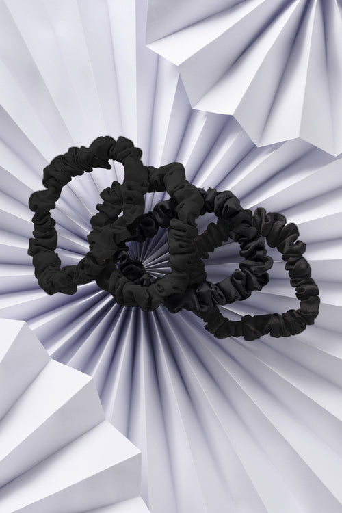 The Hair Edit Black Ruched Ribbon Scrunchies lifestyle image