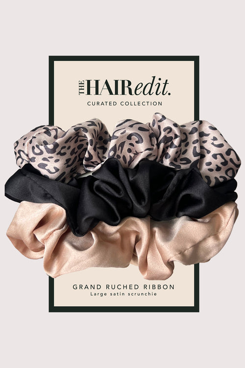 The Hair Edit Grand Ribbon Scrunchie Trio packaging
