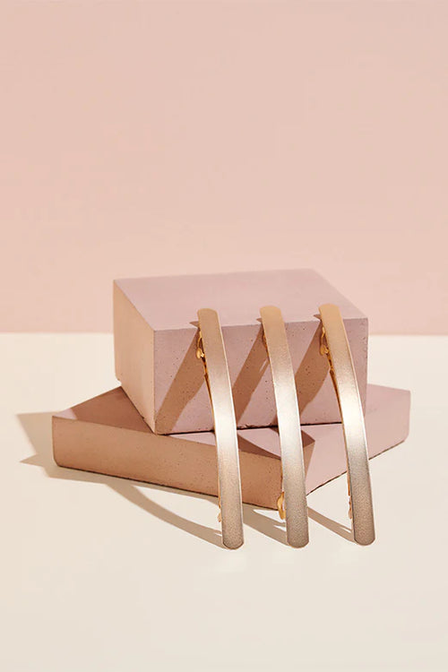 Brushed Baguette Metal Barrette - Gold