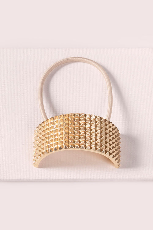 The Hair Edit Ponytail Studded Soft Gold Cuff Textured Metal Hair Tie
