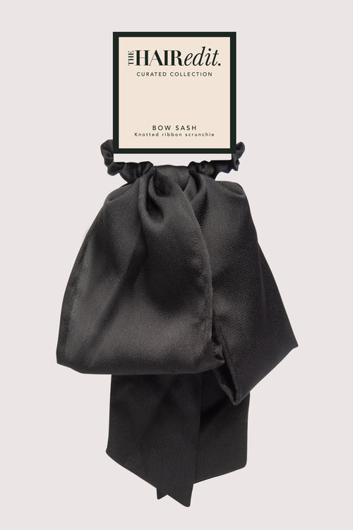 Bow Sash Knotted Ribbon Scrunchie - Black