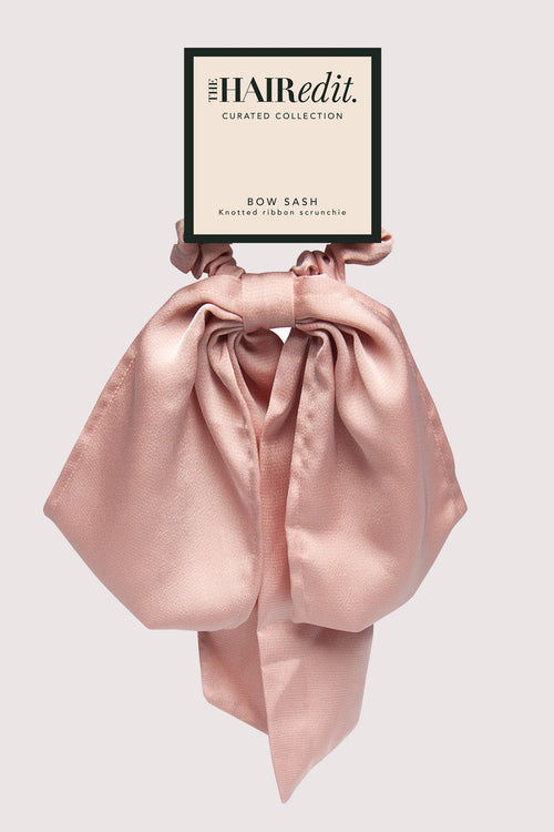 Bow Sash Knotted Ribbon Scrunchie - Blush