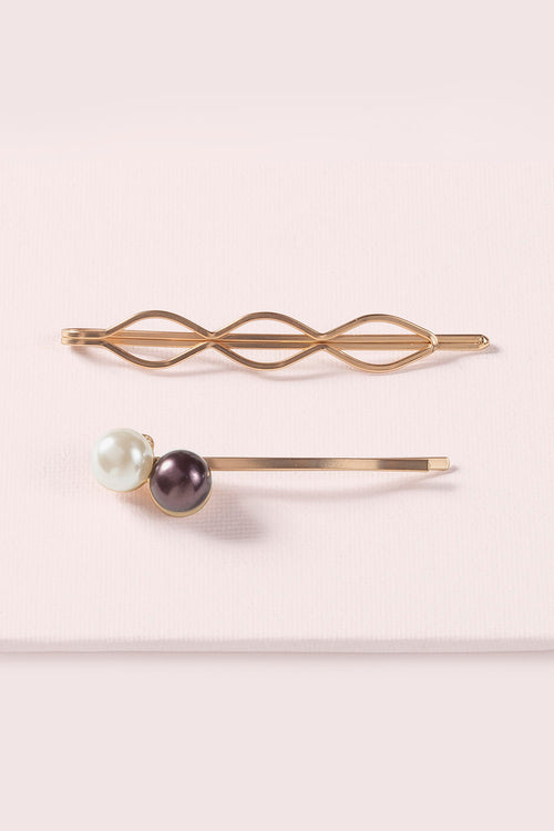 The Hair Edit Gold & Pearl Spherical Decorative Bobby Pin Set of 2 Hair Accessories