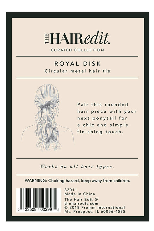 The Hair Edit royal disk gunmetal ponytail hair accessory packaging back