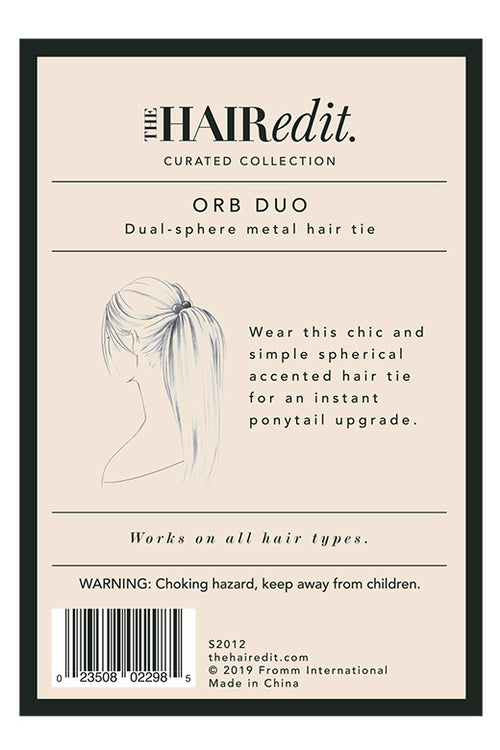 The Hair Edit Soft Gold Orb Duo Ponytail Holder Dual-Sphere Metal Hair Tie Accessory Packaging Back