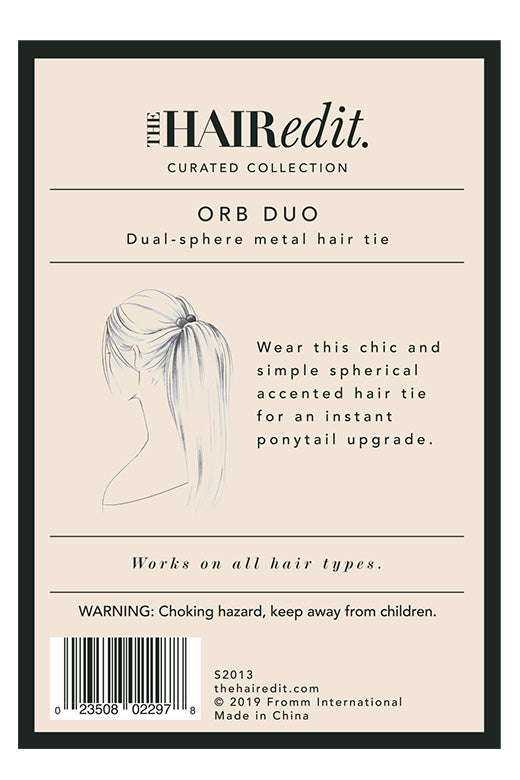 The Hair Edit gunmetal orb duo dual-sphere metal hair tie accessory packaging rear