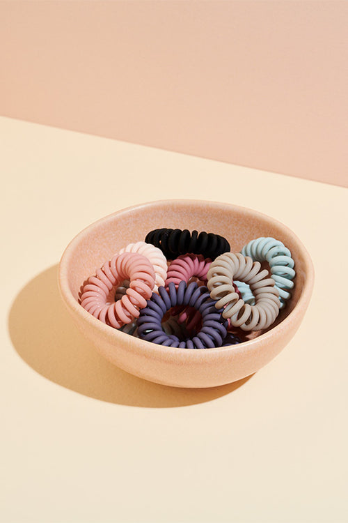 The Hair Edit spiral small no crease soft touch loops hair tie set display in bowl