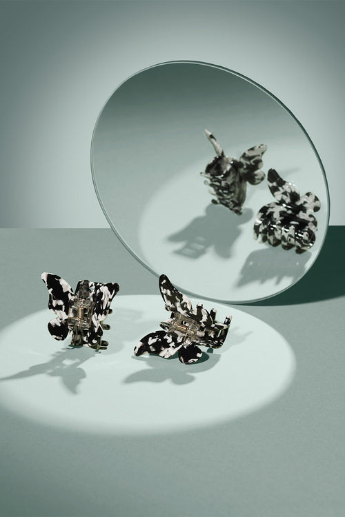 Papillon Butterfly Claw Clip - Black Marble