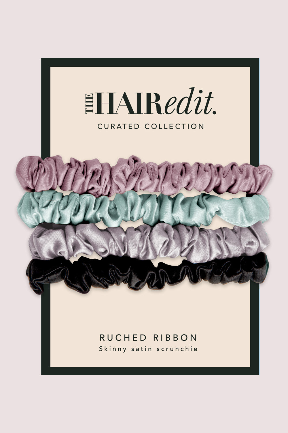 Ruched Ribbon Skinny Satin Scrunchies Set - Sage & Mauve