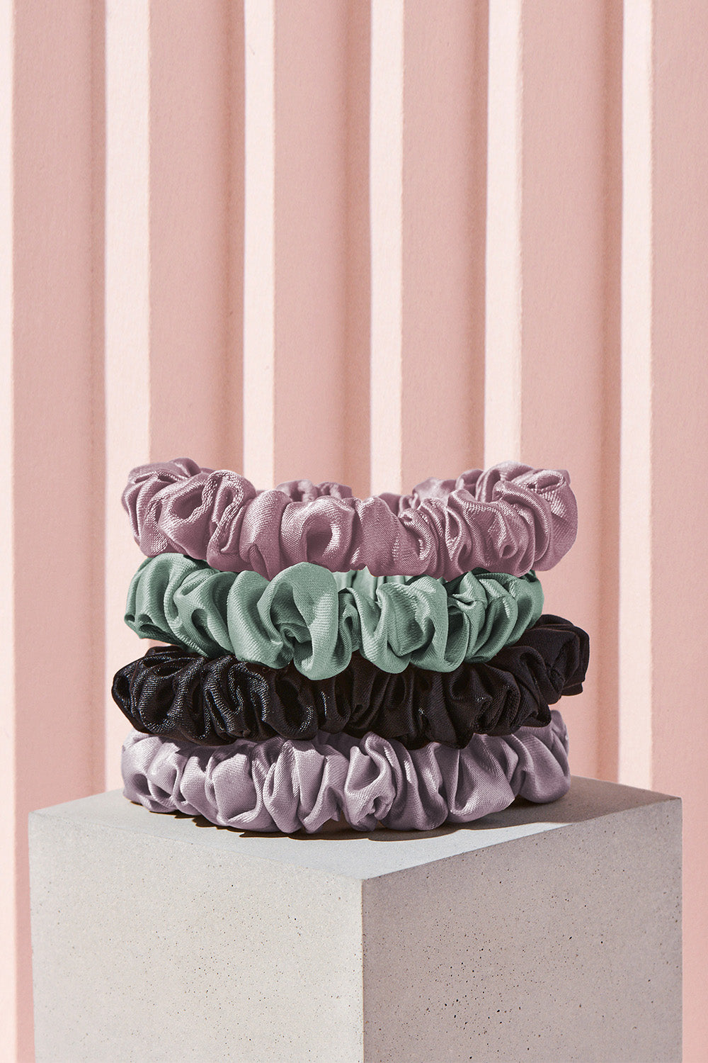 Ruched Ribbon Skinny Satin Scrunchies Set - Sage & Mauve
