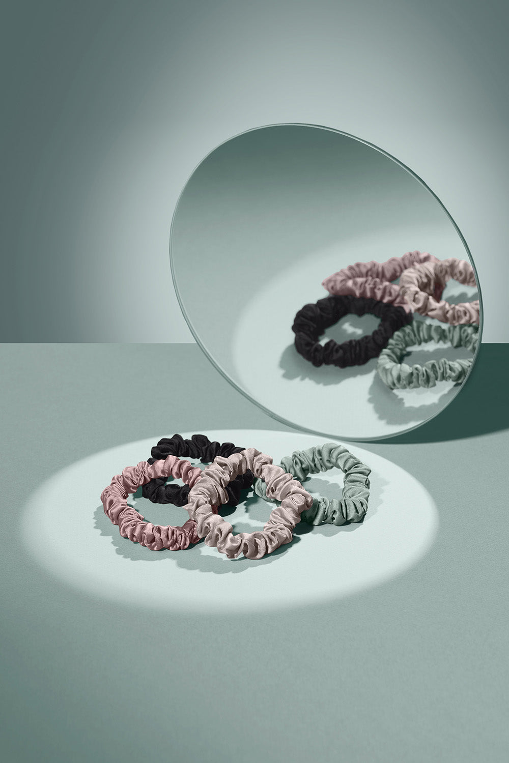 Ruched Ribbon Skinny Satin Scrunchies Set - Sage & Mauve