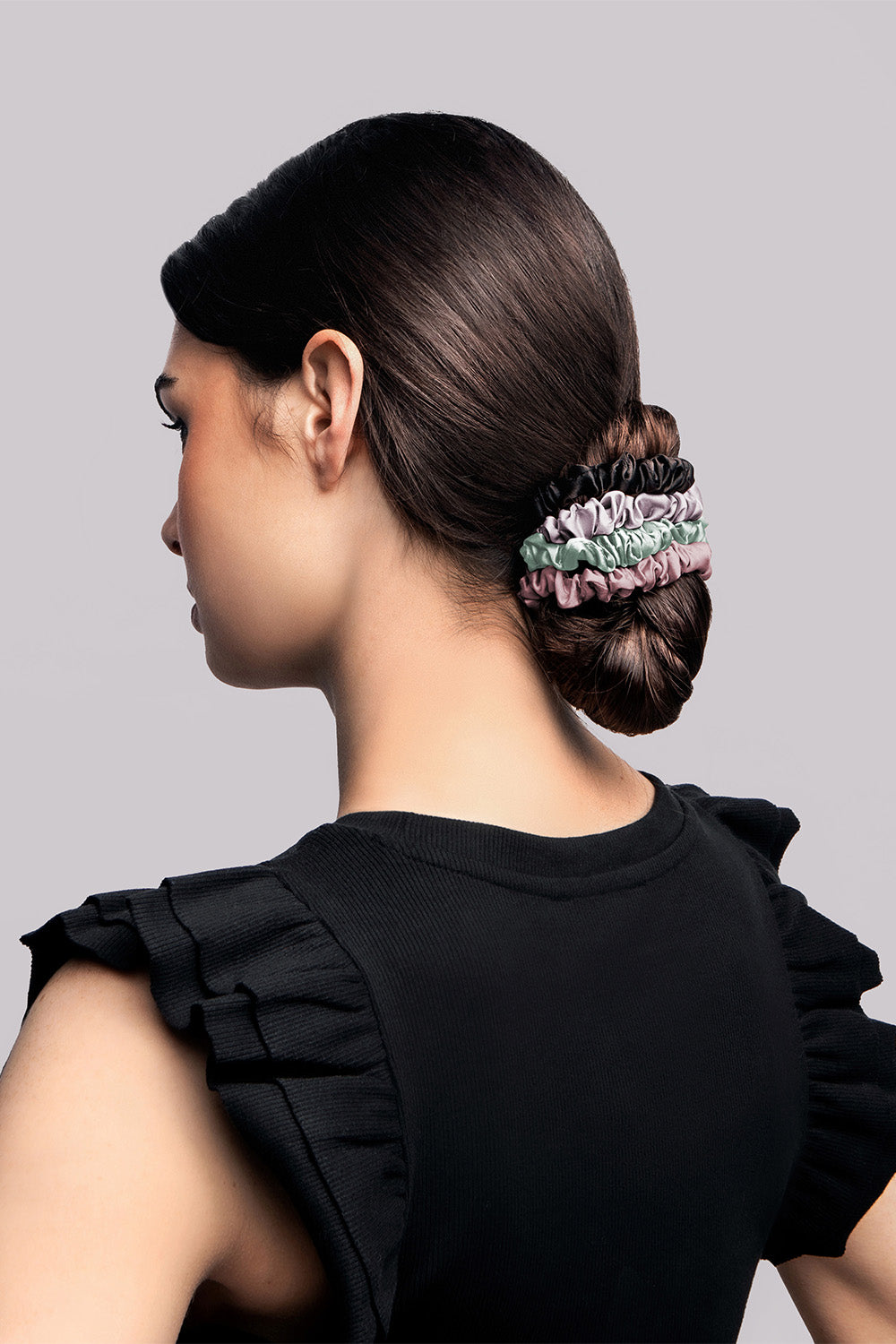 Ruched Ribbon Skinny Satin Scrunchies Set - Sage & Mauve