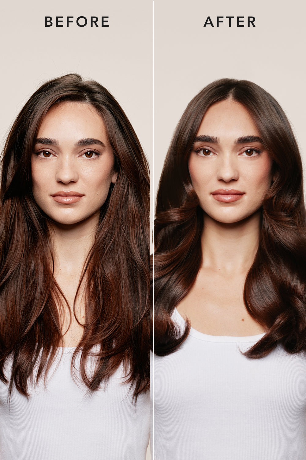 Before and after comparison of a woman with styled hair.6