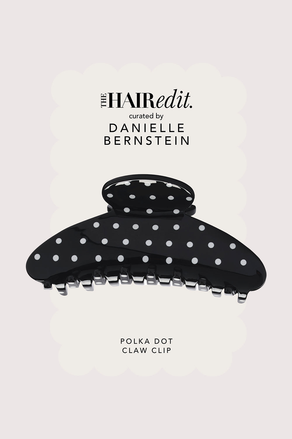 The Hair Edit curated by Danielle Bernstein Black Polka Dot Claw Clip front of packaging9