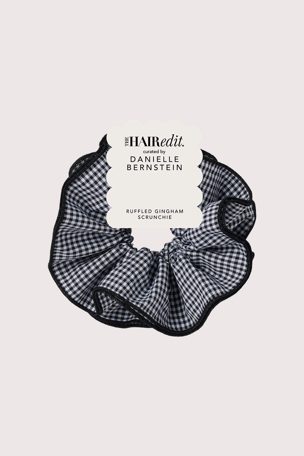 The Hair Edit curated by Danielle Bernstein Ruffled Gingham Scrunchie front of packaging9