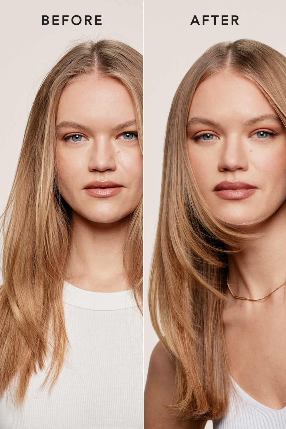 Before and after comparison of a woman with styled hair.5