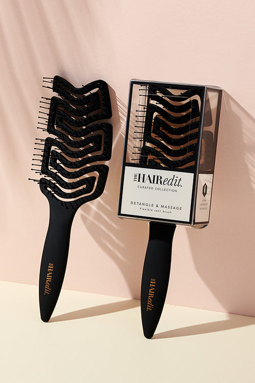 The Hair Edit Black Detangle & Massage Wet Brush Layout with Packaging